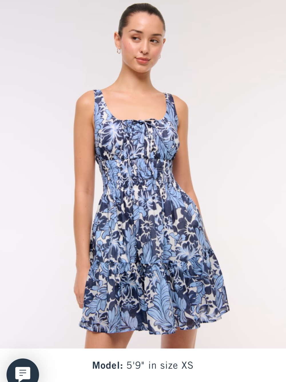 Abercrombie & Fitch Smocked Tie Front Mini dress Blue Floral size Medium tall